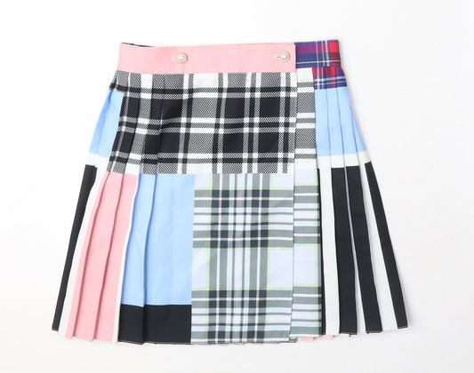 Reclaimed Vintage Womens Multicoloured Geometric Polyester Pleated Skirt Size 8 Button - Pearl Details