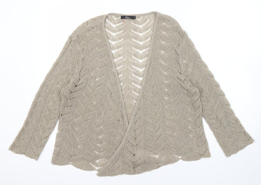 Bonmarché Womens Beige V-Neck Acrylic Cardigan Jumper Size M - Open