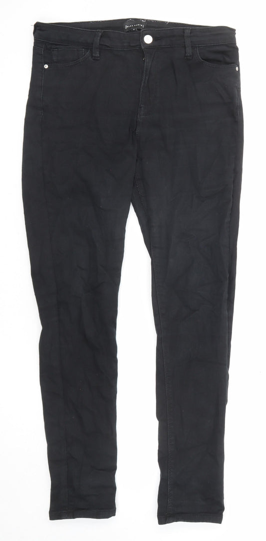 Warehouse Womens Black Cotton Skinny Jeans Size 12 L27 in Regular Zip