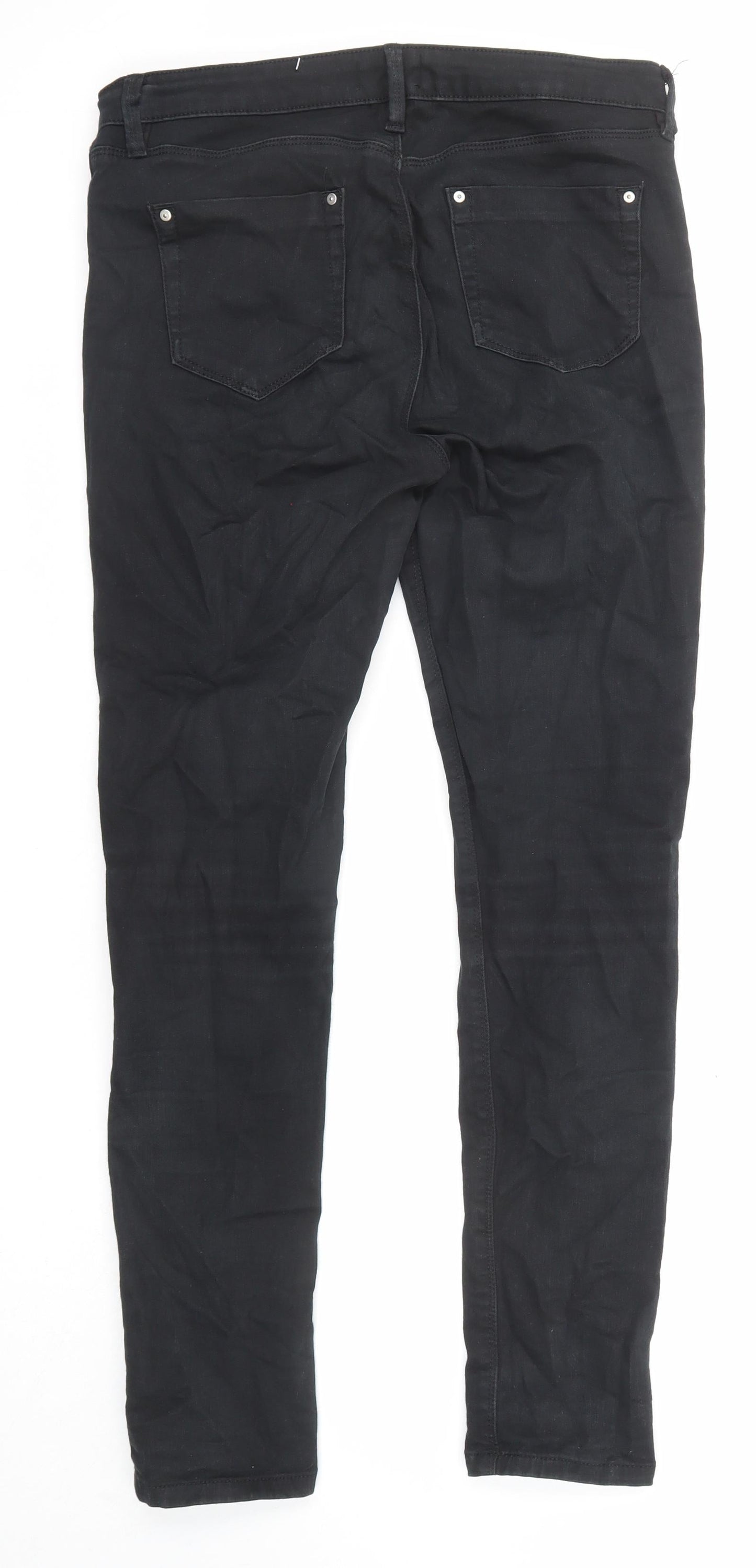 Warehouse Womens Black Cotton Skinny Jeans Size 12 L27 in Regular Zip
