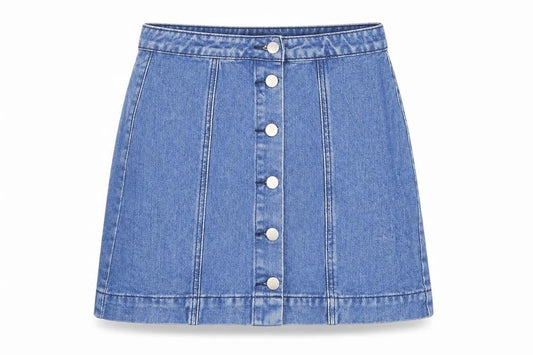 Boohoo Womens Blue Cotton A-Line Skirt Size 8 Button