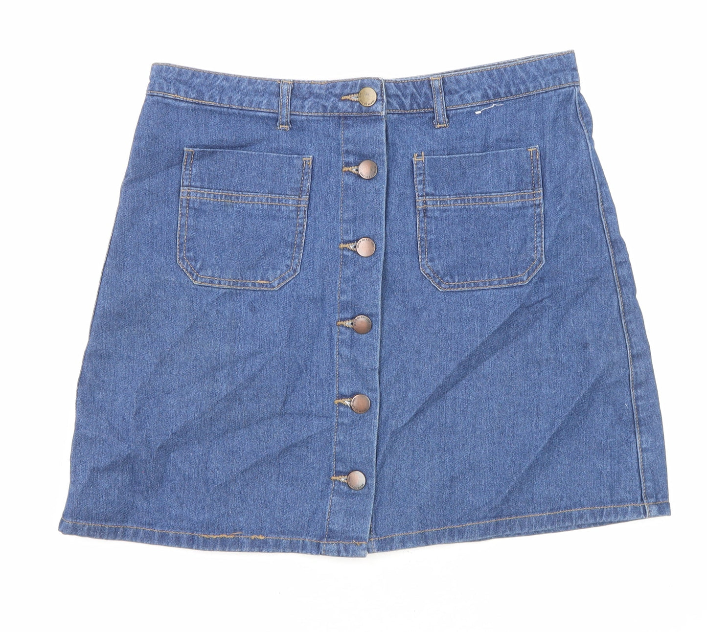 Denim & Co. Womens Blue Cotton A-Line Skirt Size 10 Button