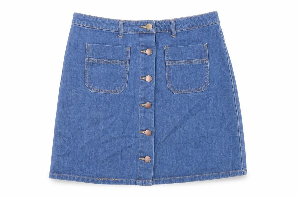Denim & Co. Womens Blue Cotton A-Line Skirt Size 10 Button