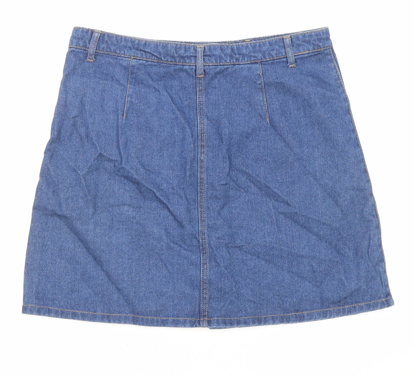 Denim & Co. Womens Blue Cotton A-Line Skirt Size 10 Button