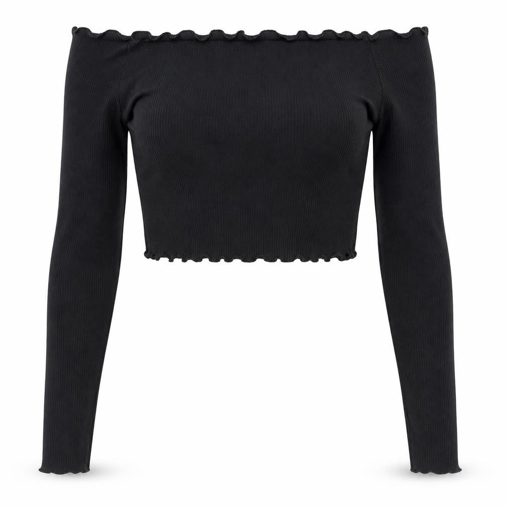 PRETTYLITTLETHING Womens Black Polyester Cropped Blouse Size 8 Off the Shoulder