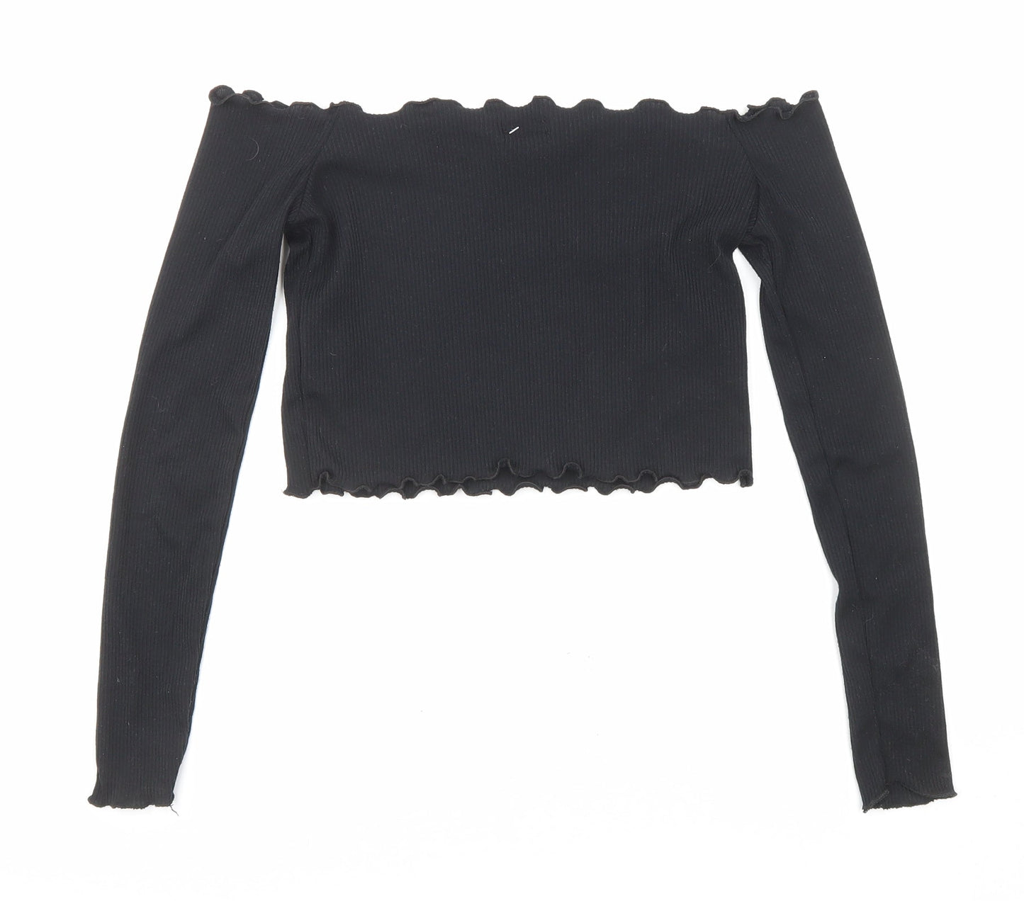 PRETTYLITTLETHING Womens Black Polyester Cropped Blouse Size 8 Off the Shoulder