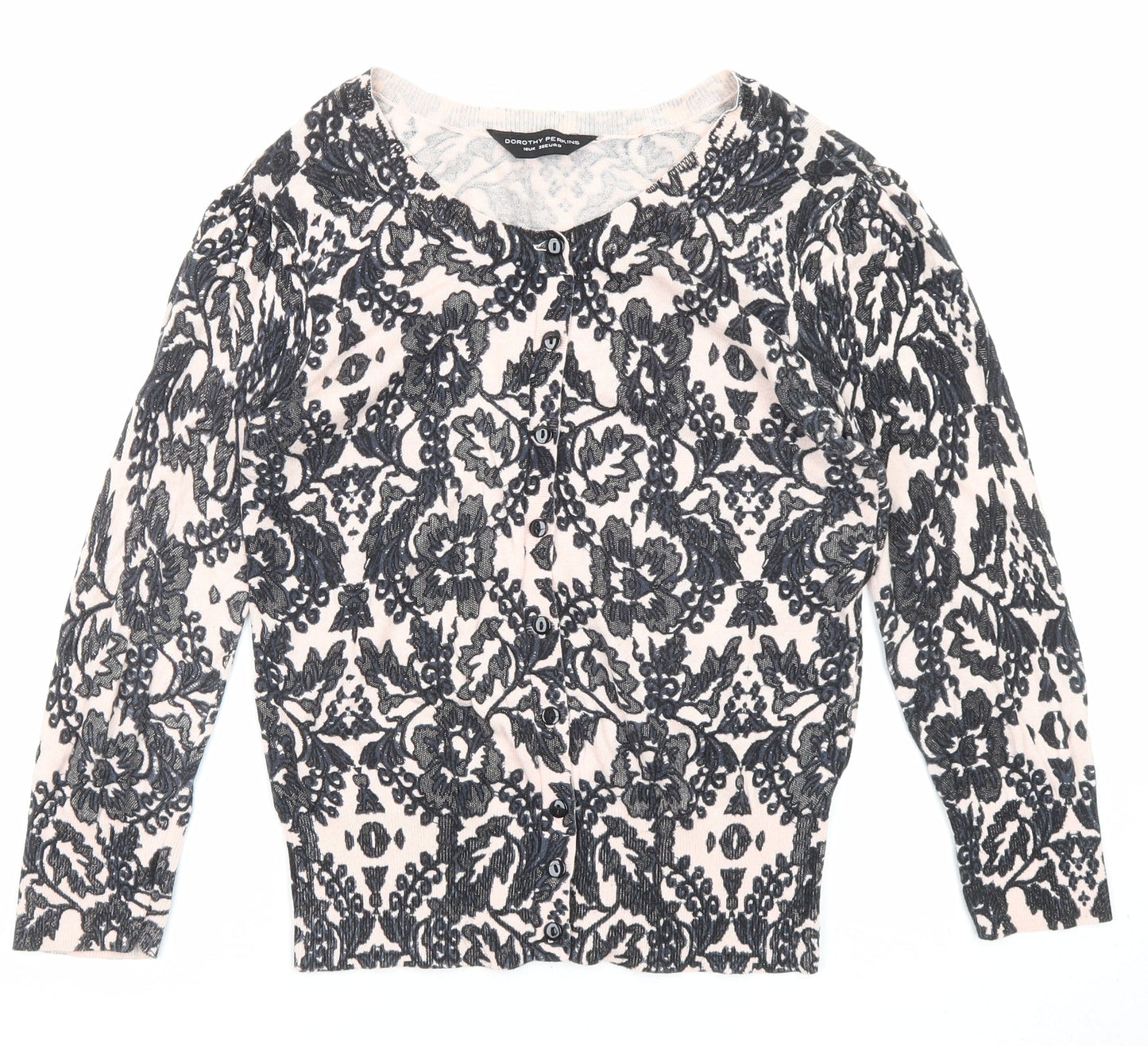 Dorothy Perkins Womens Black Round Neck Floral Cotton Cardigan Jumper Size 10