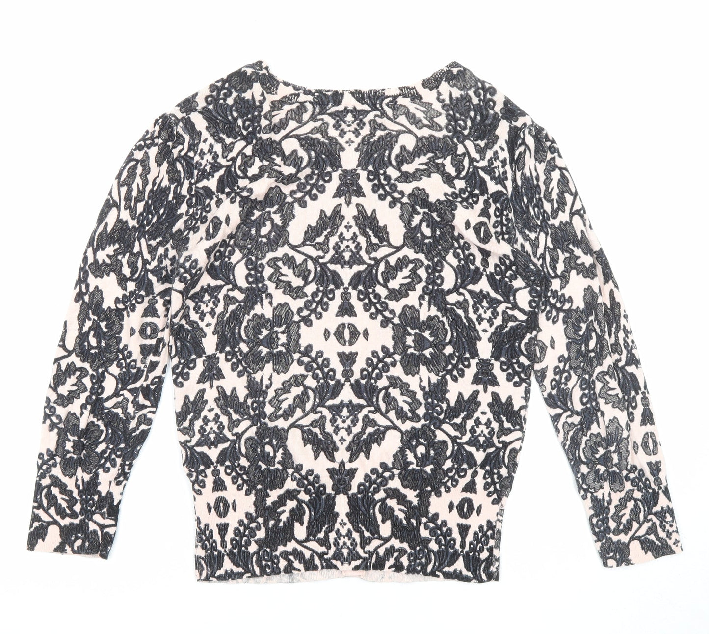 Dorothy Perkins Womens Black Round Neck Floral Cotton Cardigan Jumper Size 10