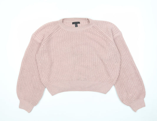 New Look Womens Pink Crew Neck Acrylic Pullover Jumper Size S - Oversized