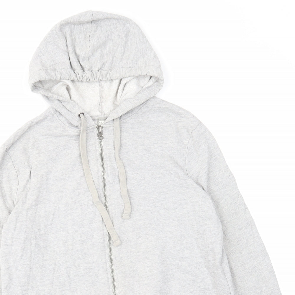 ASOS Womens Grey Cotton Full Zip Hoodie Size 6 Zip - Pockets Drawstring