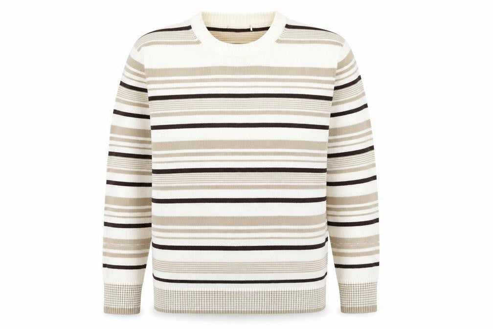 Berkertex Womens Beige Crew Neck Striped Acrylic Pullover Jumper Size 14