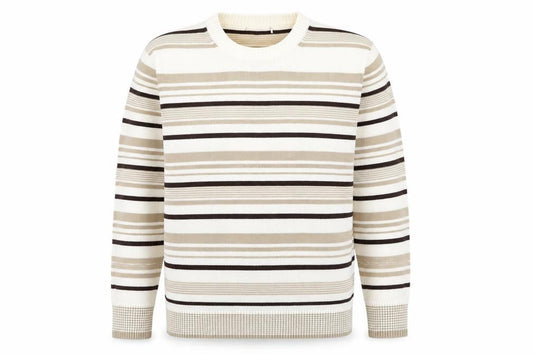 Berkertex Womens Beige Crew Neck Striped Acrylic Pullover Jumper Size 14