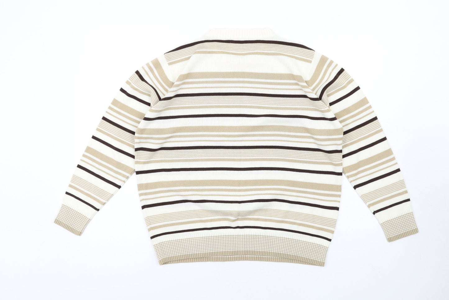 Berkertex Womens Beige Crew Neck Striped Acrylic Pullover Jumper Size 14