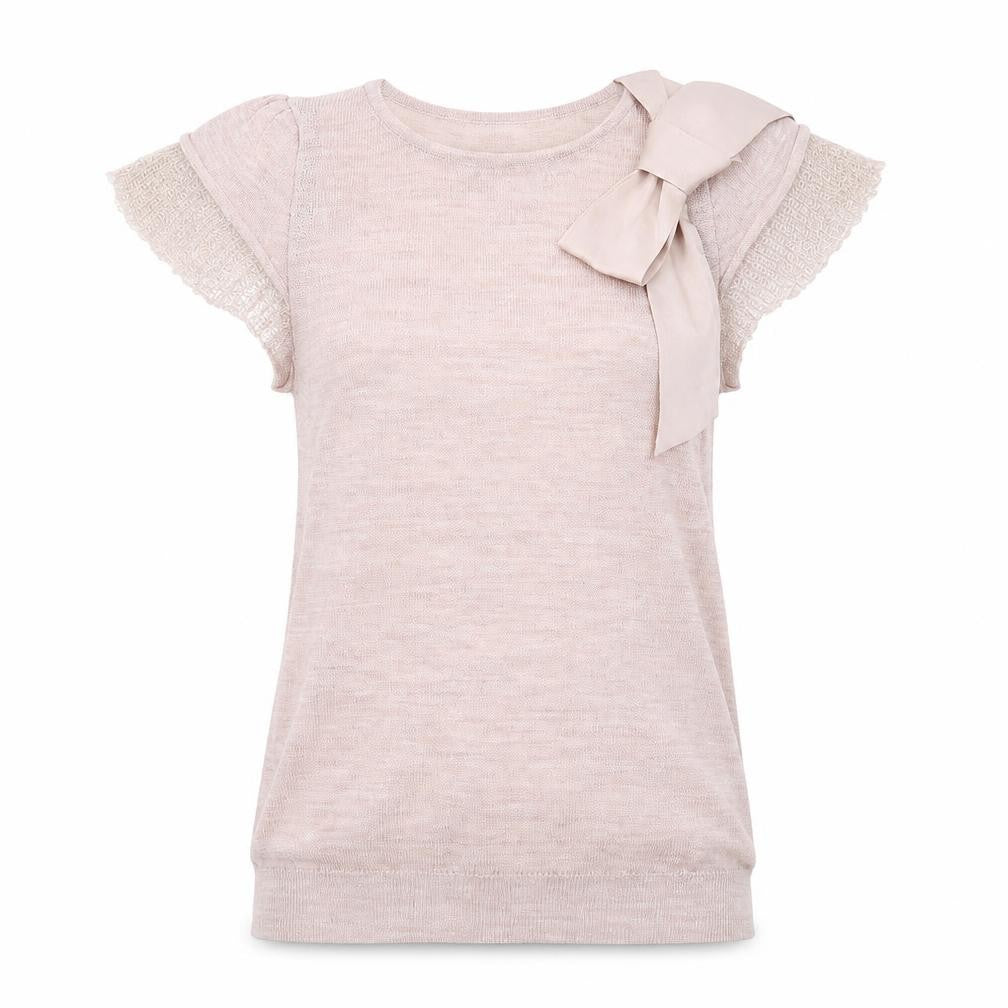 Mango Womens Pink Round Neck Acrylic Pullover Jumper Size M - Bow Detail