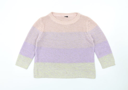 Intuition Womens Multicoloured Round Neck Striped Cotton Pullover Jumper Size 14