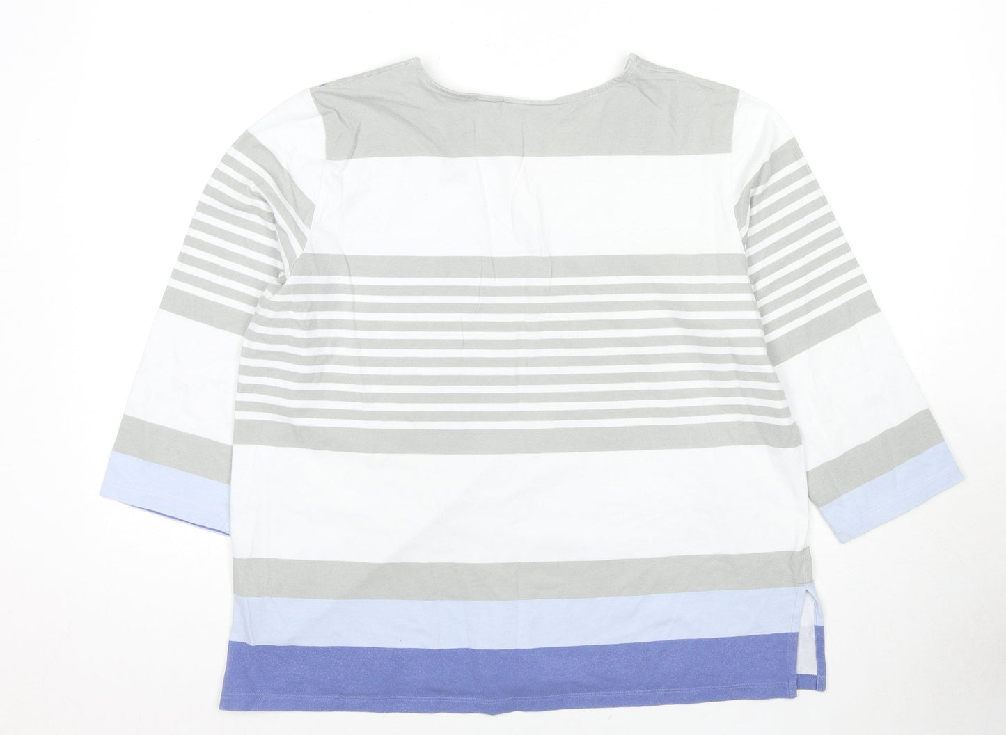 Alfred Dunner Womens Multicoloured Striped Cotton Basic T-Shirt Size L V-Neck - Sequin Floral Print
