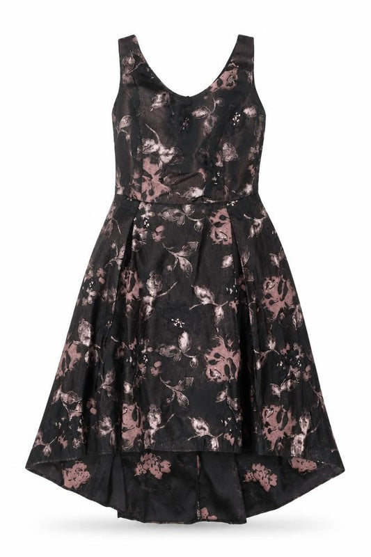 Luxe Womens Black Geometric Polyester Skater Dress Size 12 V-Neck Zip