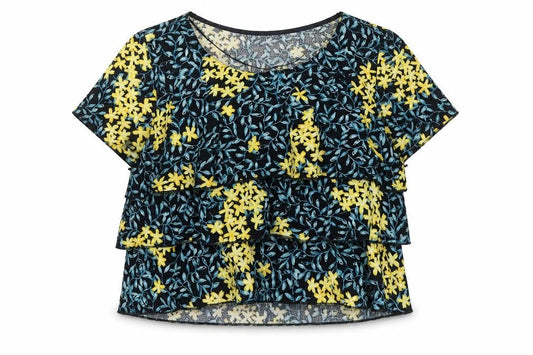 Zara Womens Multicoloured Floral Polyester Basic T-Shirt Size S Round Neck - Frill