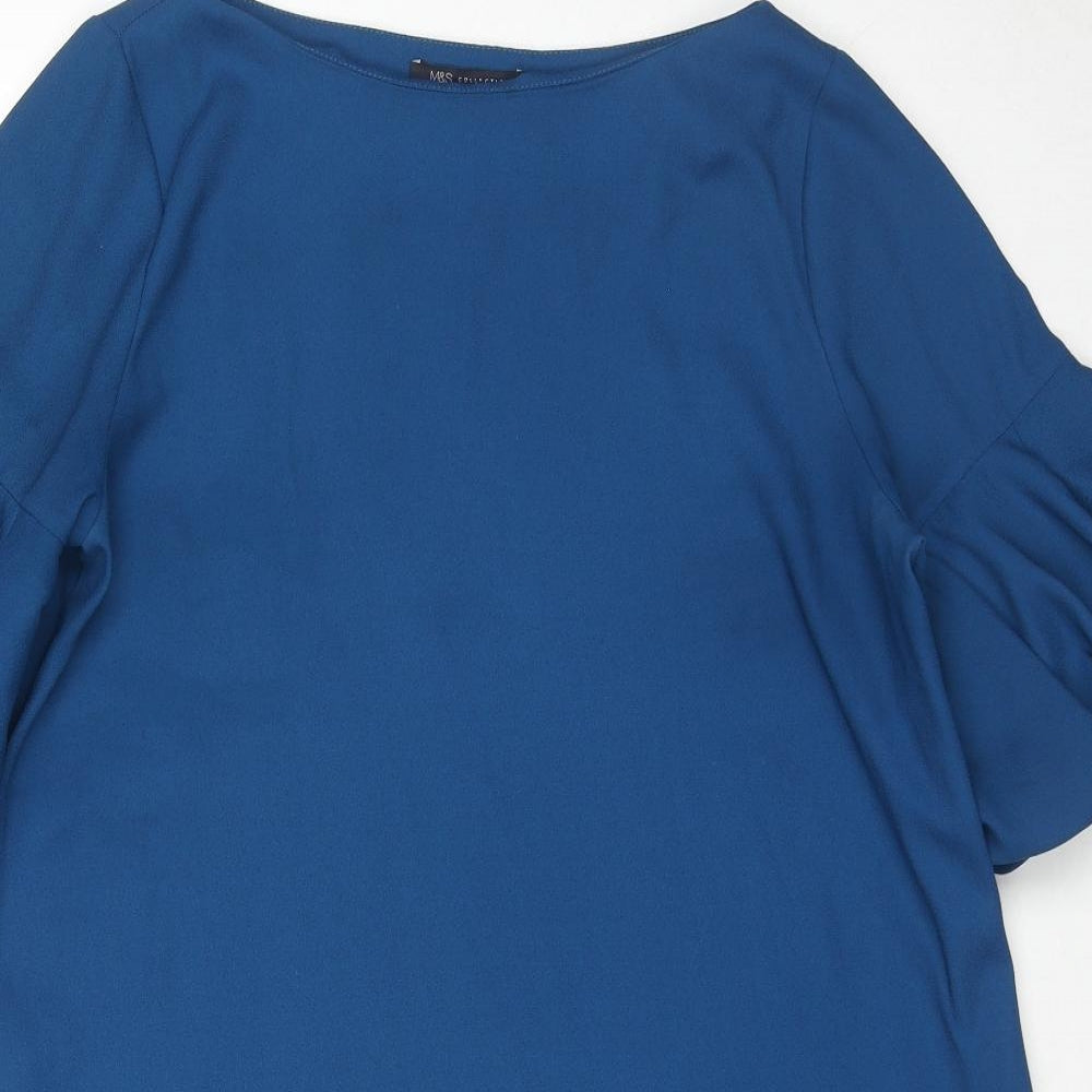 Marks and Spencer Womens Blue Polyester A-Line Size 14 Round Neck Pullover