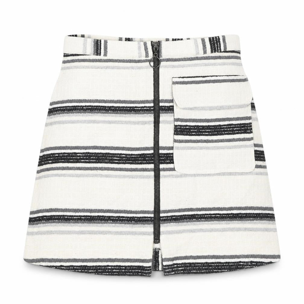 Topshop Womens Ivory Striped Cotton Flare Skirt Size 6 Zip