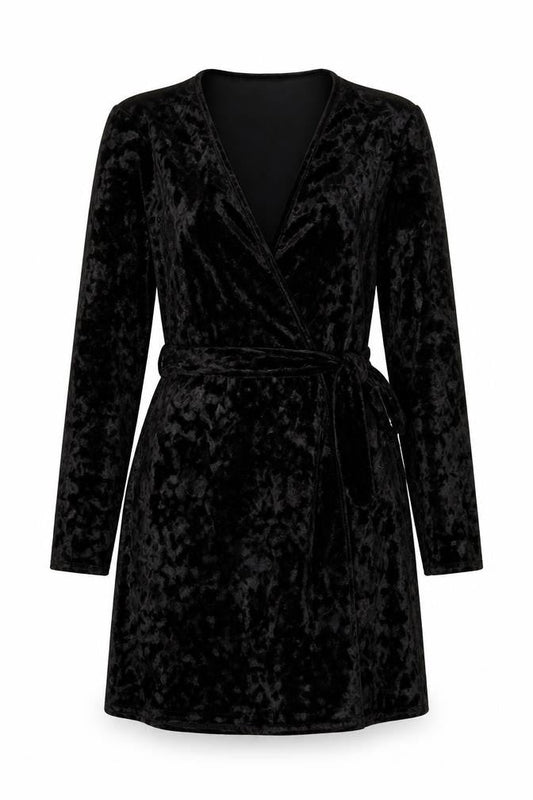 PRETTYLITTLETHING Womens Black Geometric Polyester Wrap Dress Size 6 V-Neck Button
