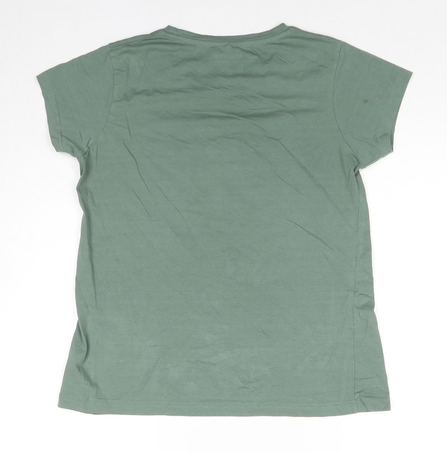 Wat A Gal Womens Green Polyester Basic T-Shirt Size XL Round Neck