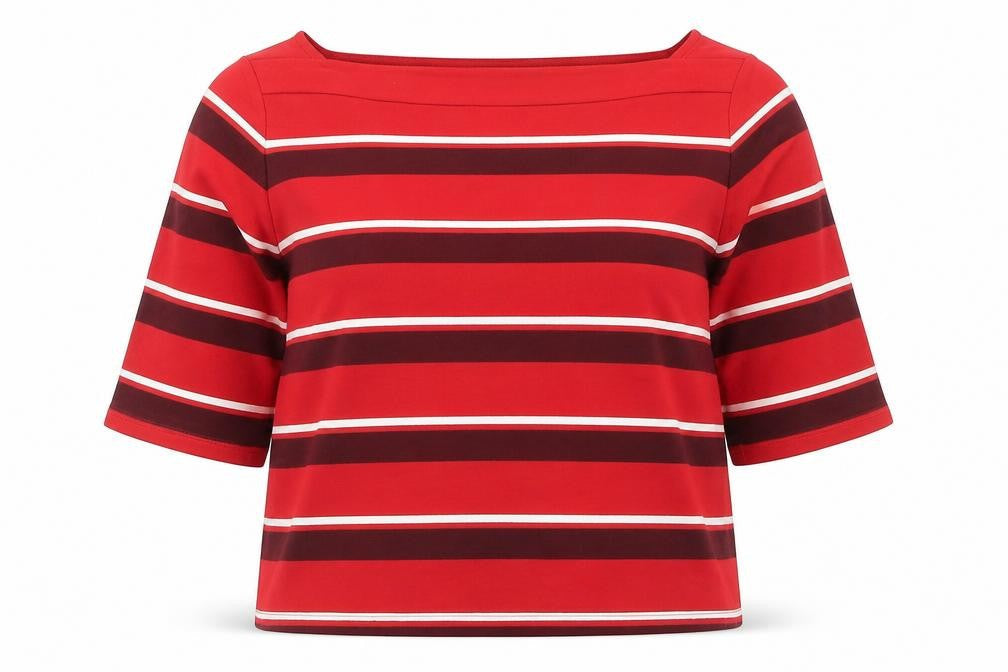 Classic Womens Red Striped Viscose Basic Blouse Size 18 Square Neck