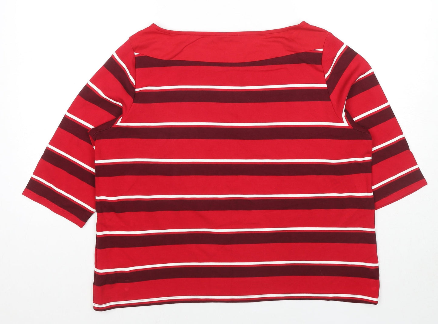 Classic Womens Red Striped Viscose Basic Blouse Size 18 Square Neck