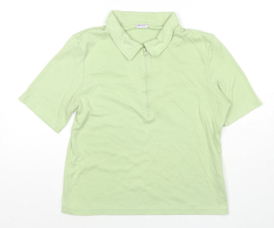 Damart Womens Green Polyester Basic Blouse Size 10 Collared - Size 10-12
