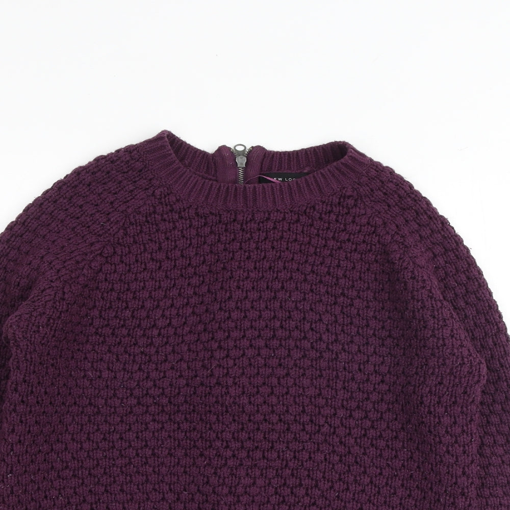 New Look Womens Purple Round Neck Acrylic Pullover Jumper Size 8