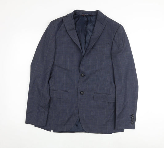 Marks and Spencer Mens Blue Check Wool Jacket Suit Jacket Size 36 Regular