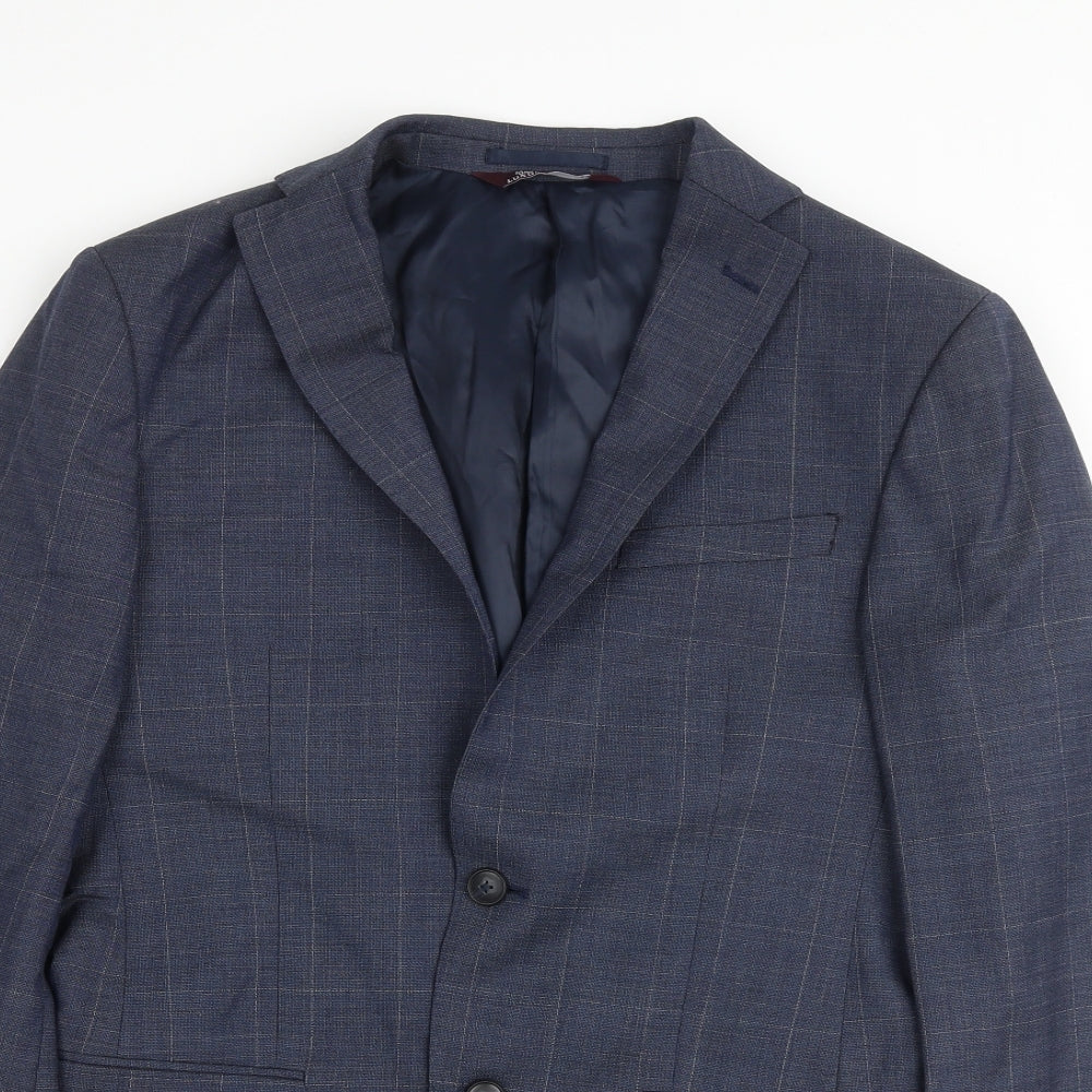 Marks and Spencer Mens Blue Check Wool Jacket Suit Jacket Size 36 Regular