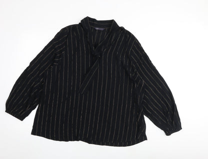 Preloved Marks and Spencer Womens Black Striped Viscose Basic Blouse Size 22 V-Neck - Front