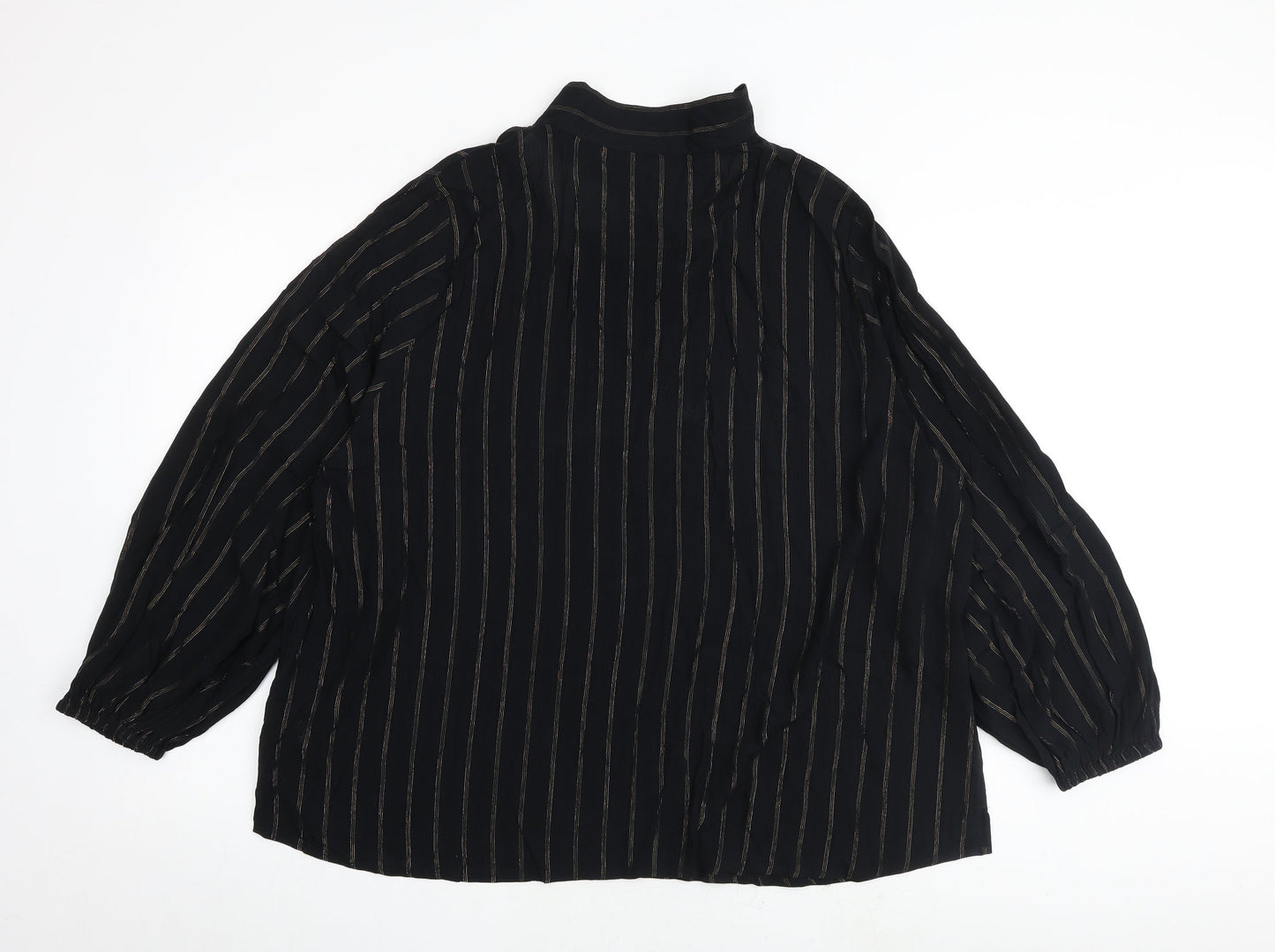 Marks and Spencer Womens Black Striped Viscose Basic Blouse Size 22 V-Neck