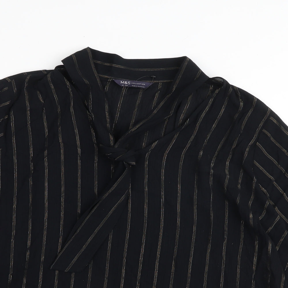 Marks and Spencer Womens Black Striped Viscose Basic Blouse Size 22 V-Neck