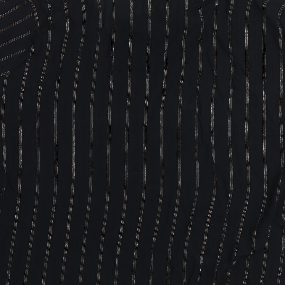 Marks and Spencer Womens Black Striped Viscose Basic Blouse Size 22 V-Neck