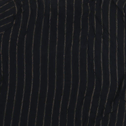 Preloved Marks and Spencer Womens Black Striped Viscose Basic Blouse Size 22 V-Neck - Label