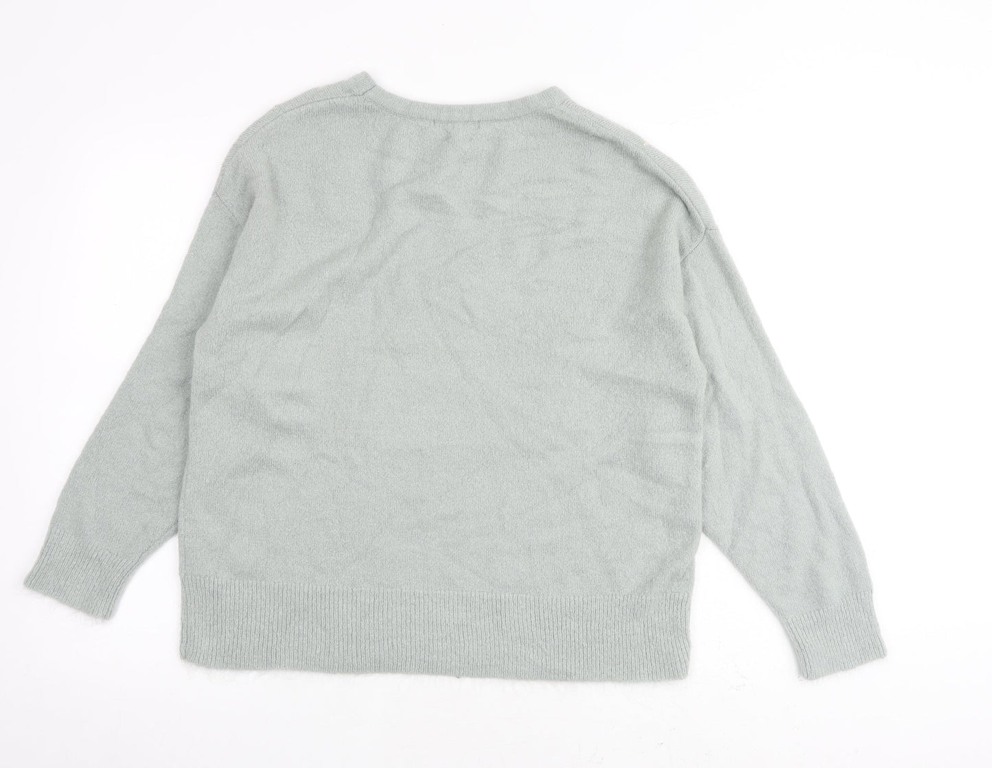 Bonmarché Womens Green Round Neck Acrylic Pullover Jumper Size 16 - Embroidered