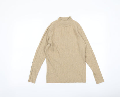 Marks & Spencer Womens Beige Mock Neck Acrylic Pullover Jumper Size 10
