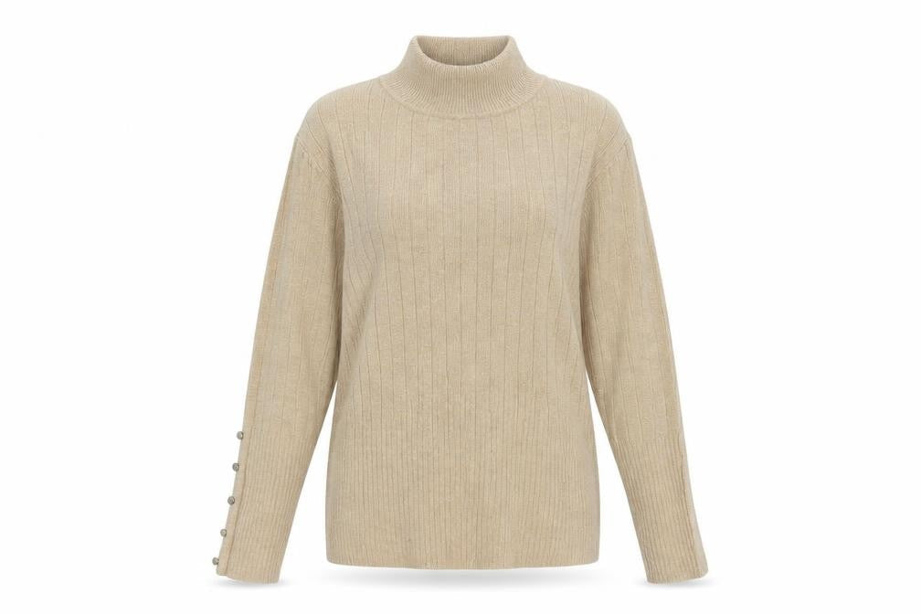 Marks & Spencer Womens Beige Mock Neck Acrylic Pullover Jumper Size 10