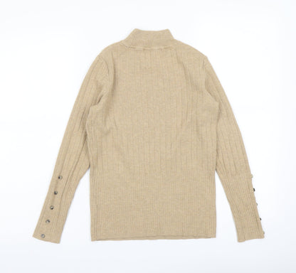 Marks & Spencer Womens Beige Mock Neck Acrylic Pullover Jumper Size 10