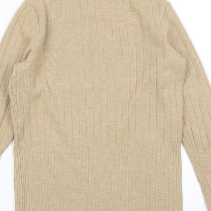 Marks & Spencer Womens Beige Mock Neck Acrylic Pullover Jumper Size 10