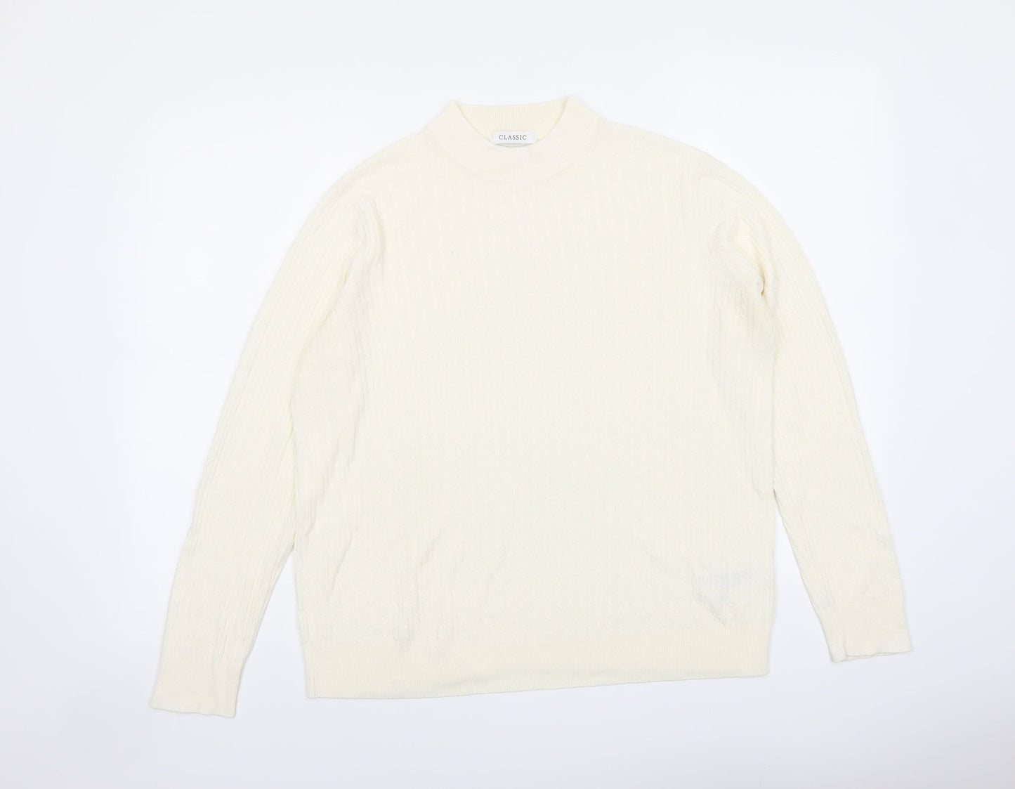 Classic Womens Ivory Mock Neck Acrylic Pullover Jumper Size 16