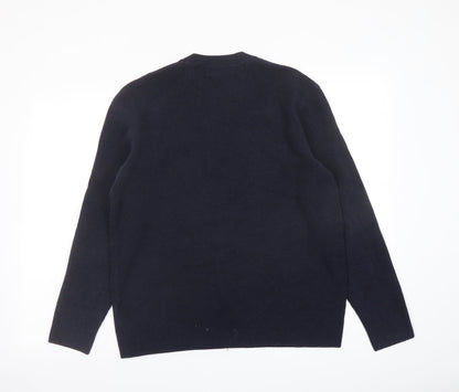 Marks & Spencer Mens Blue Crew Neck Polyester Pullover Jumper Size L Long Sleeve