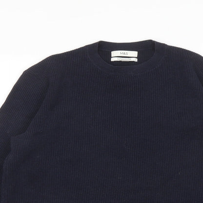 Marks & Spencer Mens Blue Crew Neck Polyester Pullover Jumper Size L Long Sleeve