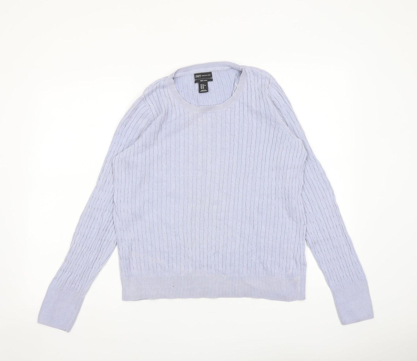 Jones New York Womens Blue Round Neck Cotton Pullover Jumper Size XL