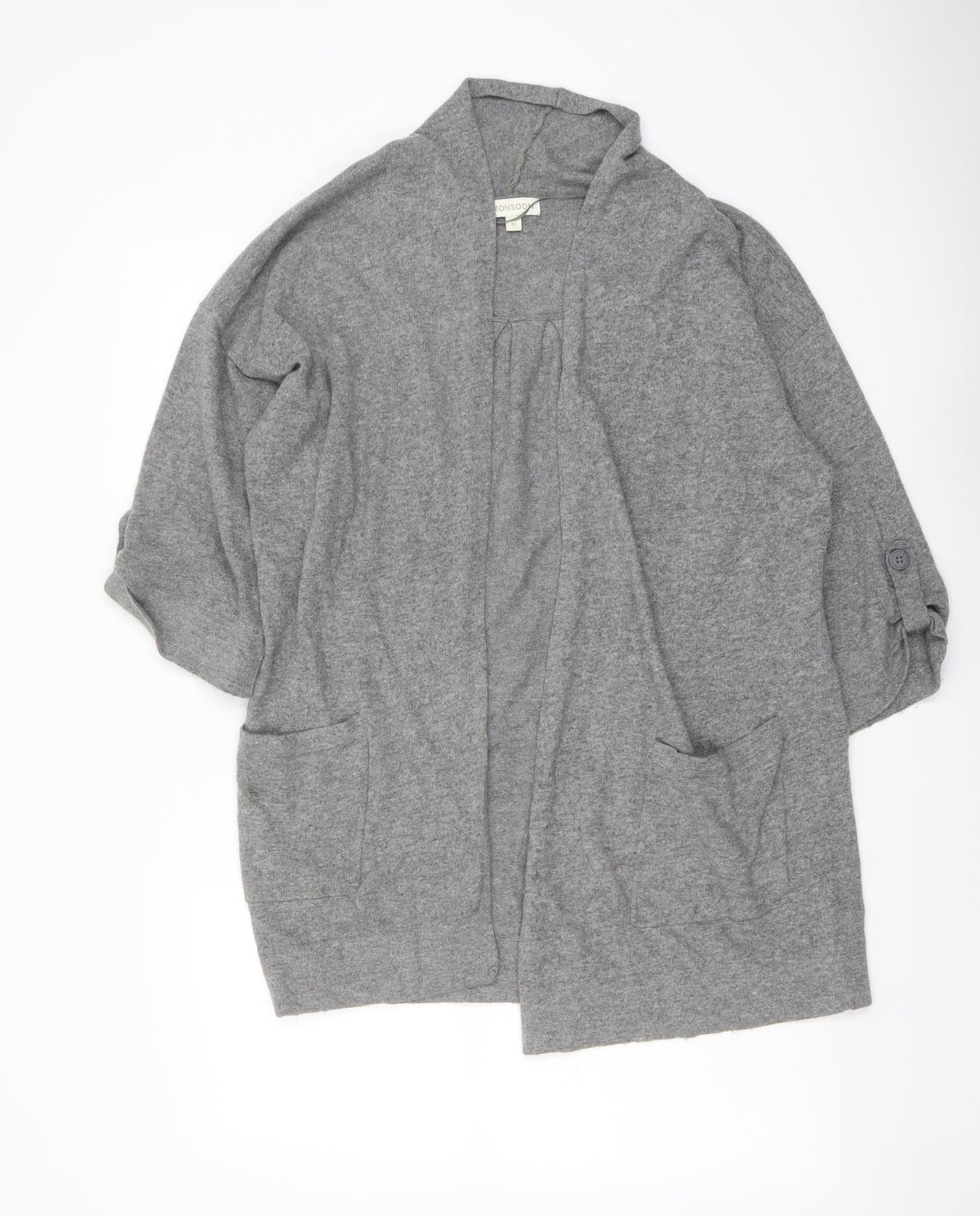Monsoon Womens Grey V-Neck Cotton Cardigan Jumper Size M - Open