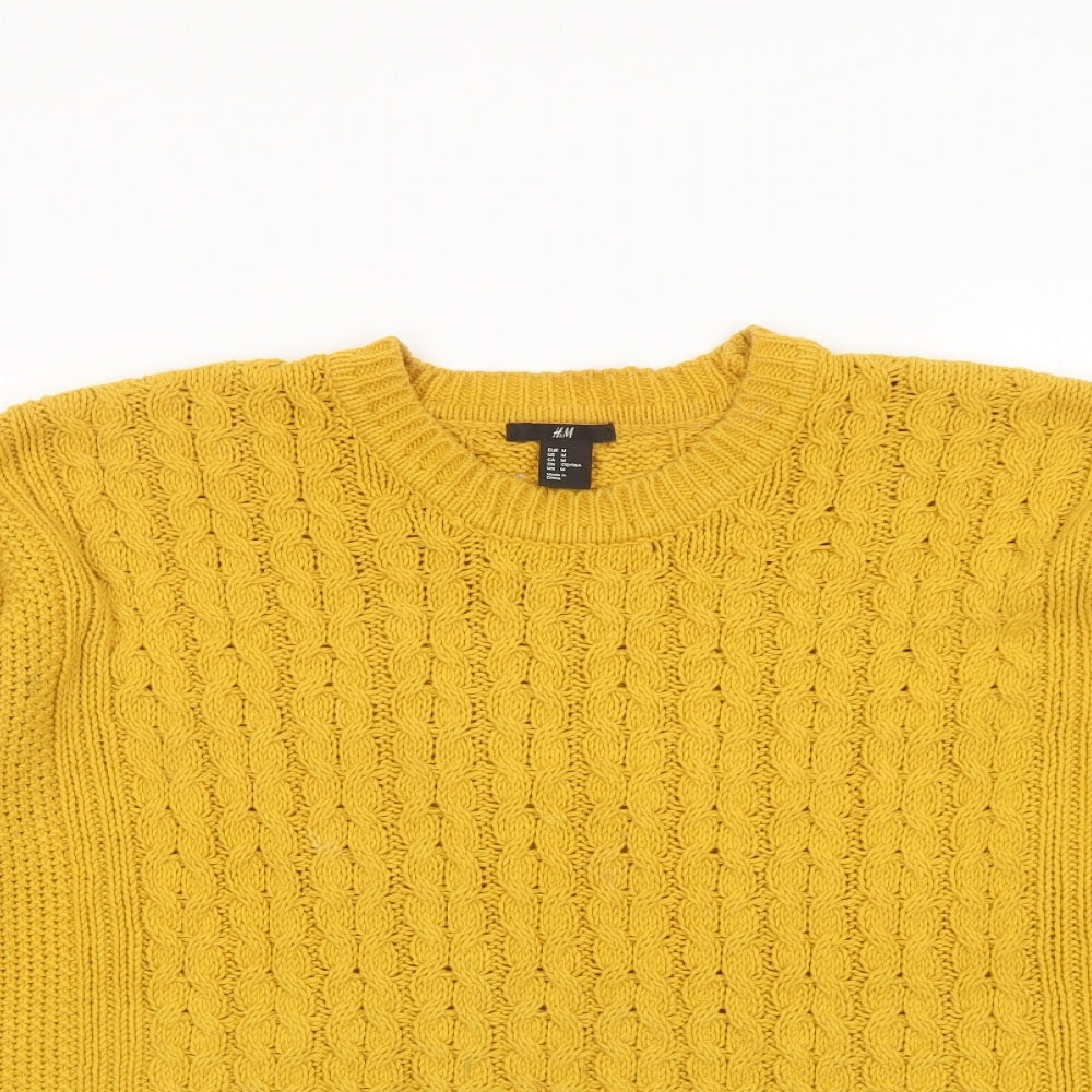 H&M Womens Yellow Round Neck Cotton Pullover Jumper Size M
