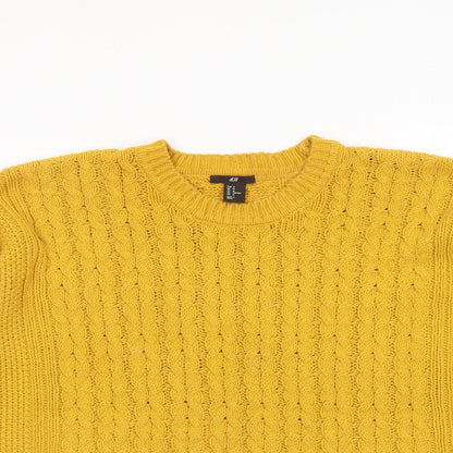 H&M Womens Yellow Round Neck Cotton Pullover Jumper Size M