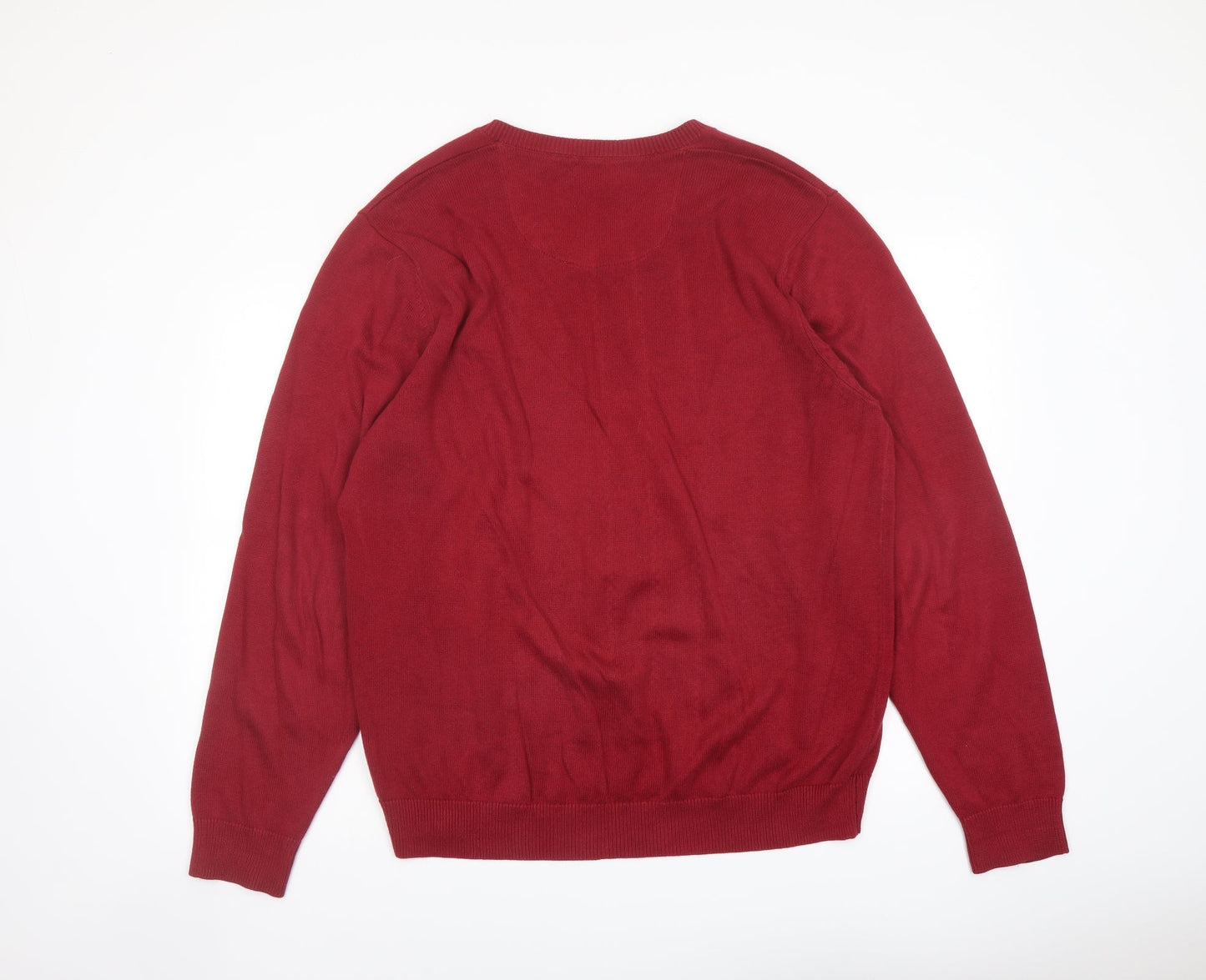 Blue Harbour Mens Red V-Neck Cotton Pullover Jumper Size L Long Sleeve